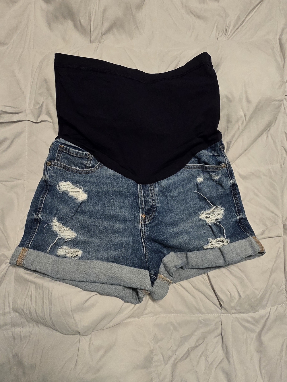 Pinkblush Black & Blue Maternity Roll-Cuff Distressed Jean Shorts